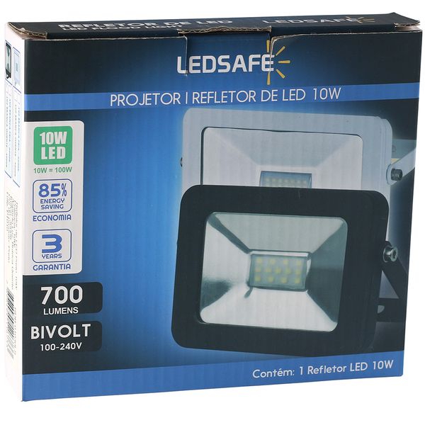 Ledsafe®---Refletor-LED-10W-Design-Preto-|-Branco-Quente--3000K--3